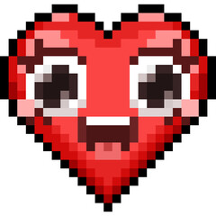 Cartoon cute smiling pixel heart character.
