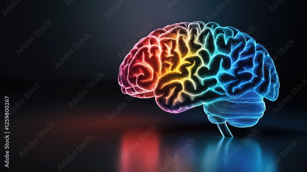 Poster neon brain visualization abstract art digital environment creative concept close-up colorful represe