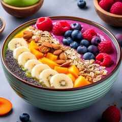 Colorful smoothie bowls with fresh fruits