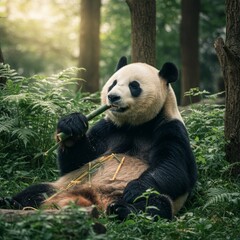 Obraz premium Panda Eating Bamboo 