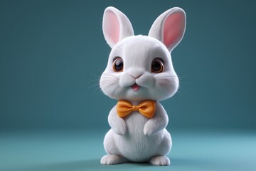 Fototapeta premium arafed white rabbit with a bow tie sitting on a blue surface