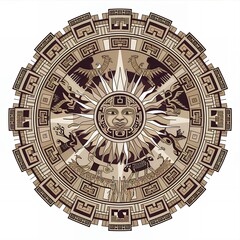 Obraz premium Aztec Sun Stone Mandala Ancient Mexican Mythology Circular Design Cultural Heritage