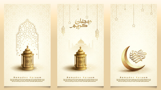 Ramadan Kareem background islamic line mosque dome with arabic lantern illustration for greeting card and banner