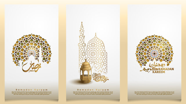 Ramadan kareem background with colorful arabic geometric gold ornament and calligraphy for greeting card and banner