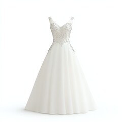 Elegant bridal gown with intricate beading and a flowing skirt, perfect for weddings and special occasions. Captivating design in white.