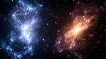 Astronomy planets theories concept. A stunning cosmic scene featuring vibrant blue and orange nebulae against a dark backdrop of space.