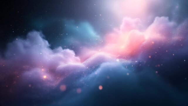Surreal dreamy clouds illuminated by cosmic light in abstract ethereal sky. Fantasy vision.