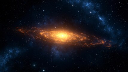 Obraz premium Astronomy planets theories concept. A stunning view of a galaxy with a bright core surrounded by swirling cosmic clouds, showcasing the beauty of the universe.