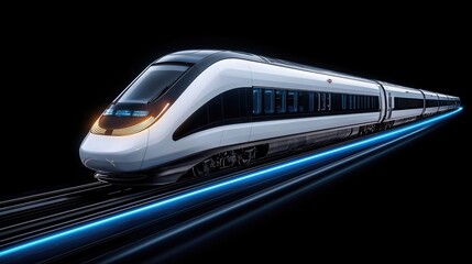 Obraz premium High-speed train in motion futuristic railway digital art urban setting dynamic perspective technology concept
