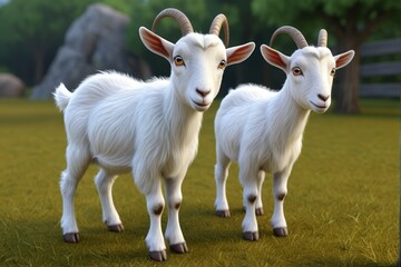 Obraz premium there are two goats standing in a field of grass