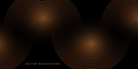 Abstract futuristic technology lines background black with dark brown light effect. Gradient circle line pattern design.