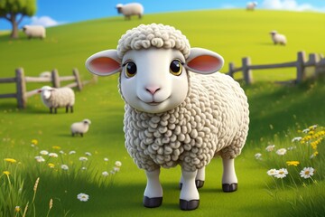 Fototapeta premium there is a sheep standing in a field with a fence