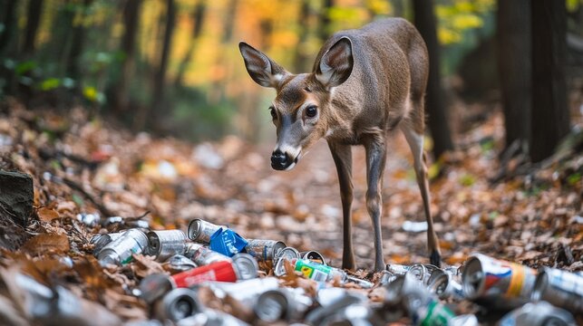Deer and Litter in Autumn Forest