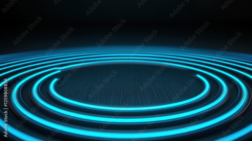 Poster a dark background features concentric blue rings, creating a sense of depth and movement, evoking a 