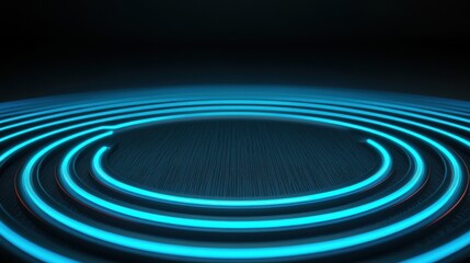 Obraz premium A dark background features concentric blue rings, creating a sense of depth and movement, evoking a futuristic and digital aesthetic.