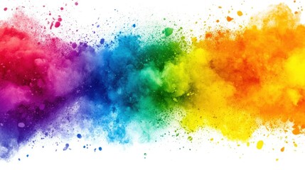 Dynamic Colorful Powder Splash Creating a Vibrant Rainbow Effect on a White Background