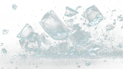 a bunch of ice cubes falling into the air