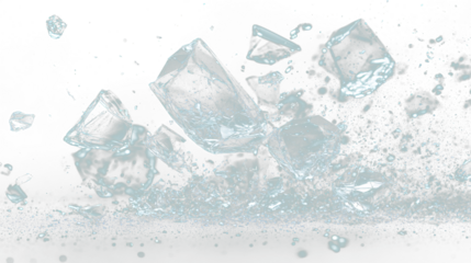 a bunch of ice cubes falling into the air