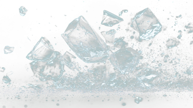 a bunch of ice cubes falling into the air