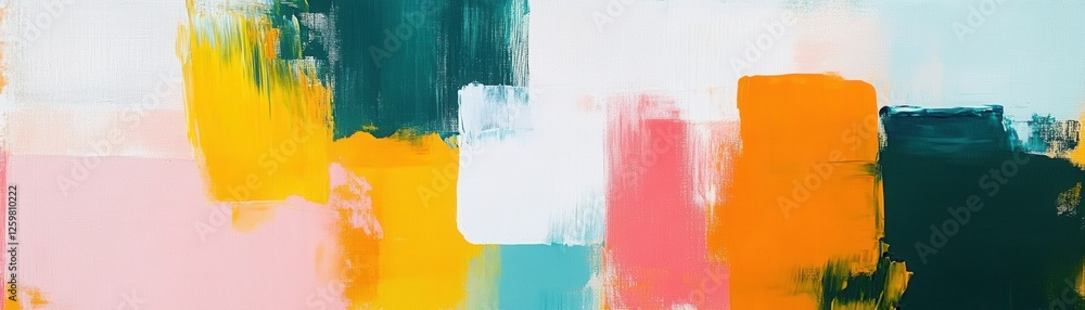 Canvas Prints A vibrant abstract painting featuring bold colors like teal, orange, pink, and yellow, blending in a dynamic, textured composition.