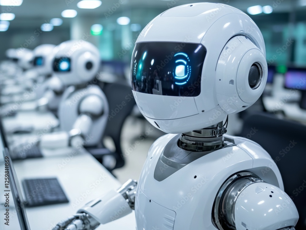 Poster worker use online customer service with chat bot as conversation assistant in office. - ai