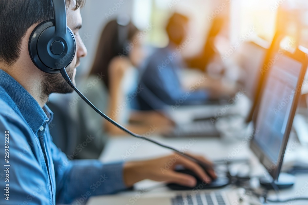 Poster worker use online customer service with chat bot as conversation assistant in office. - ai