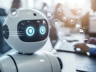 Worker use online customer service with chat bot as conversation assistant in office. - ai