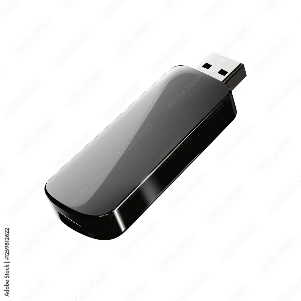 Poster black usb memory stick isolated on transparent background