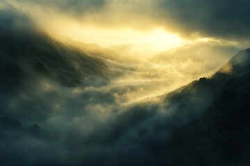 Obraz premium Mountain sunrise, cloudscape, valley