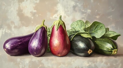 Illustration of fresh groceries for culinary projects, featuring vegetables, fruits, and organic ingredients in a vibrant hand-drawn style, book illustration style