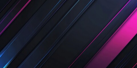 Obraz premium Abstract black background with neon diagonal lines, dark blue to purple gradient, and vibrant color effects. Perfect for modern designs, posters, and digital art.