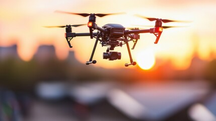 Drone Capturing Dramatic Aerial Shot of Picturesque Sunset Landscape