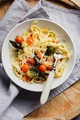 Fettuccine pasta with tomatoes.