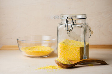 Corn grits in jar.