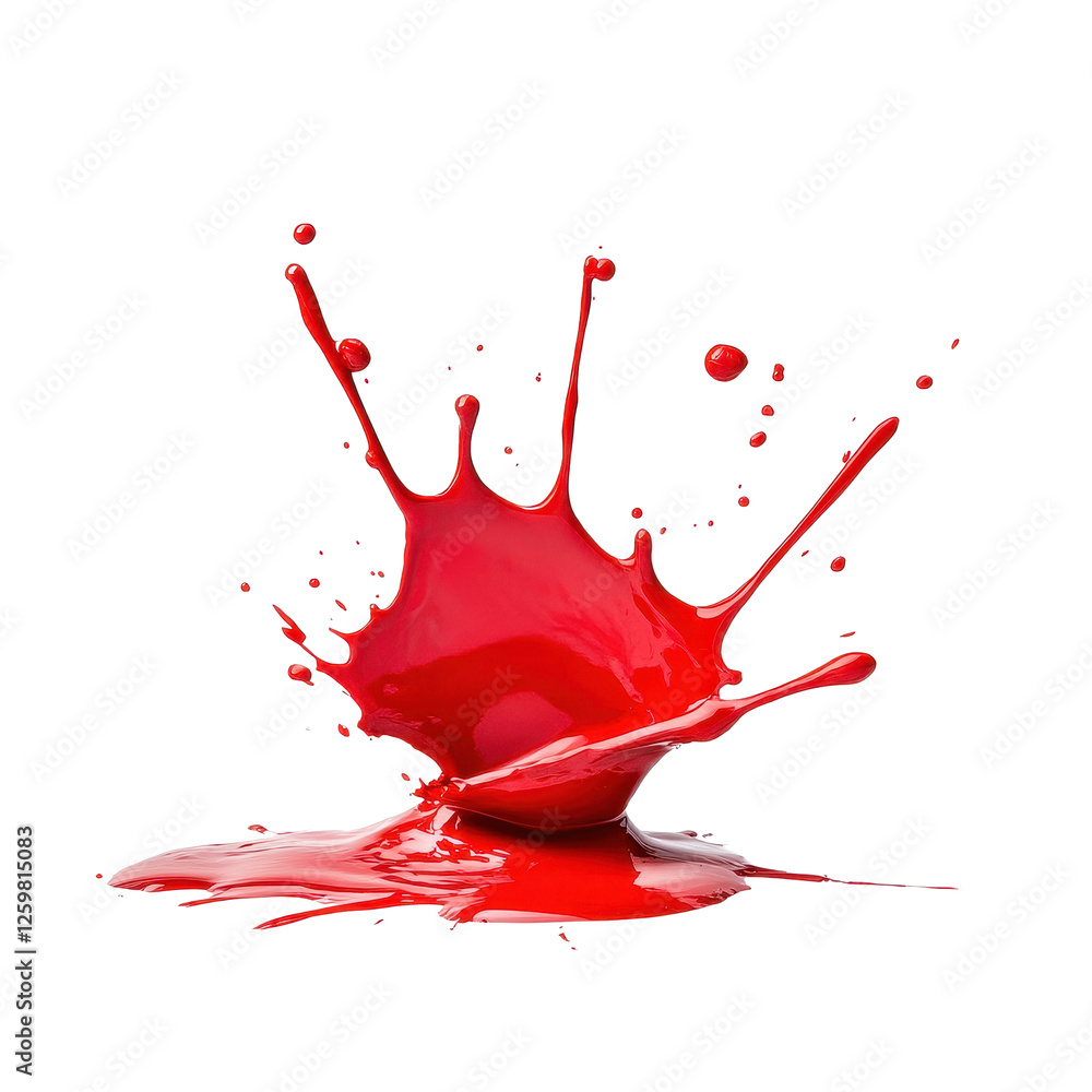 Poster vivid red paint splash isolated on transparent background creating a dynamic visual effect, vivid re