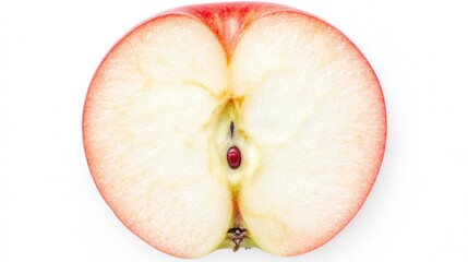 Cross-Section of a Fresh Red Apple Showing Juicy Flesh and Seeds on White Background