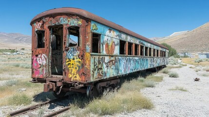 Fototapeta premium Abandoned Rusty Train Car in the Desert