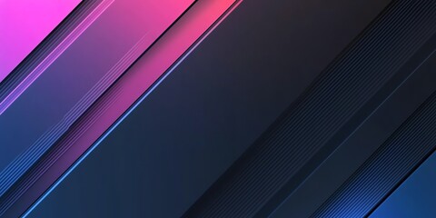 Abstract black background with neon diagonal lines, dark blue to purple gradient, and vibrant color effects. Perfect for modern designs, posters, and digital art.