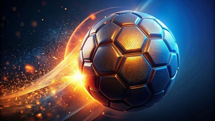A Dynamic Soccer Ball in Motion with Energetic Trails of Light and Glowing Particles