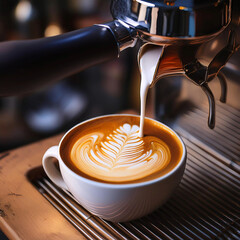 Pouring coffee with beautiful latte art