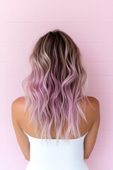 Fototapeta premium Stylish woman with long wavy pastel hair