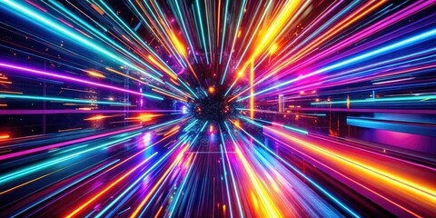Obraz premium Futuristic VJ Loop, Abstract Strobe Lights, Long Exposure Photography, Neon Lights, Cyberpunk, 4K, Dynamic, Vibrant, Colorful, Abstract Background