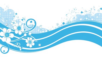 Fototapeta premium Serene Blue Floral Wave Abstract Background Design