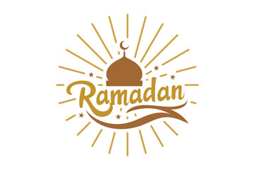 Ramadan greeting with mosque dome and sunburst design