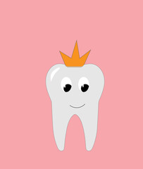 a tooth with a crown on a pink background,