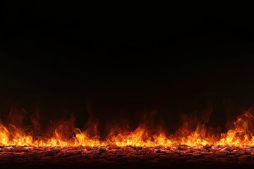 Naklejka premium Fiery flames border on dark background