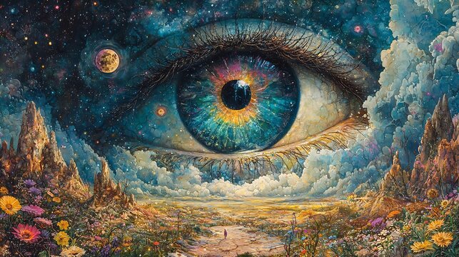 Dual world dreamscape blending a vibrant lucid dream and a serene astral projection journey