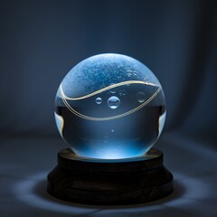 Mystical Glass Orb with Internal Liquid and Air Bubbles on Dark Background