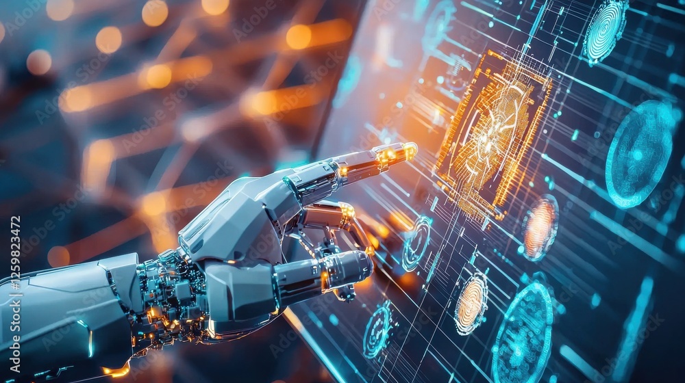 Poster futuristic intelligence automation and security concept with digital circuits and sensors