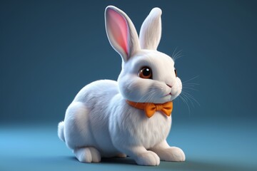 Obraz premium arafed white rabbit with orange bow tie sitting on blue surface
